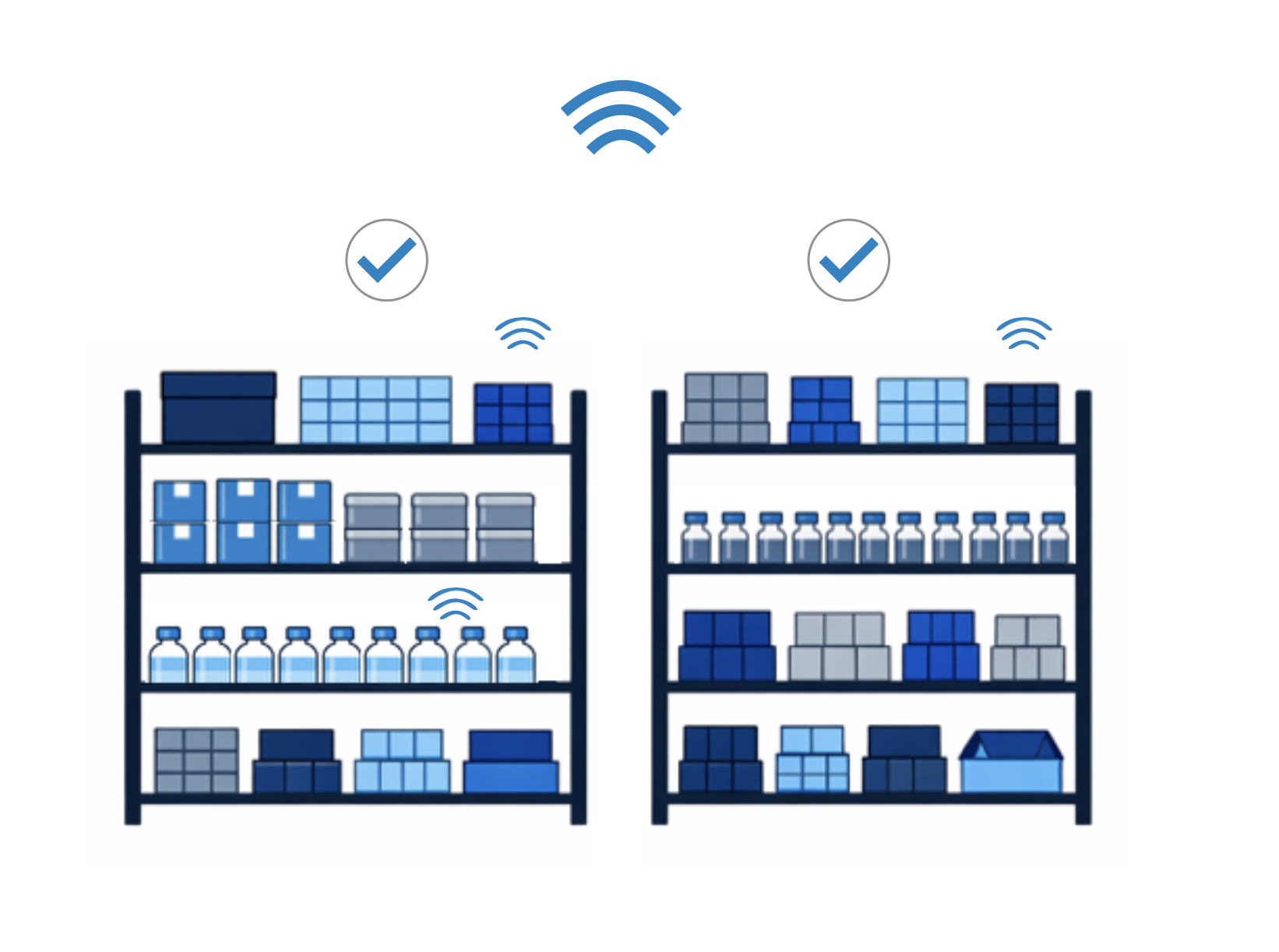 Fully stocked lab shelves with RFID-tracked consumables